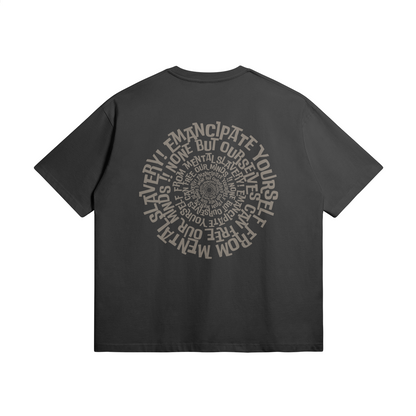 The back of the Blackness Emancipation Tee features the phrase Emancipate yourself from mental slavery! 
