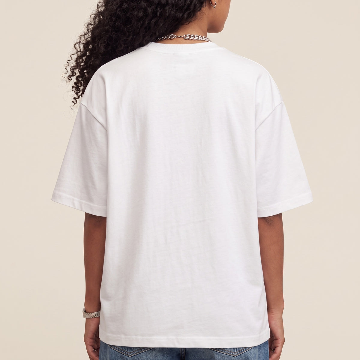 Base Blackness Tee White — upper back detail, clean plain back and drop-shoulder seams, oversized heavyweight cotton streetwear tee by We Are Blackness