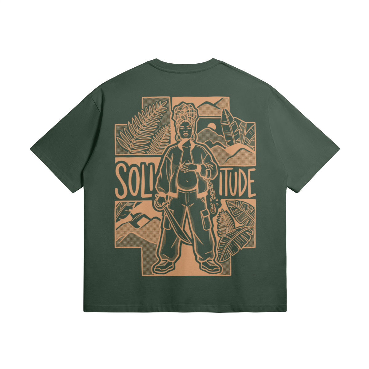 Blackness Solitude Tee, forest green — flat lay, back view