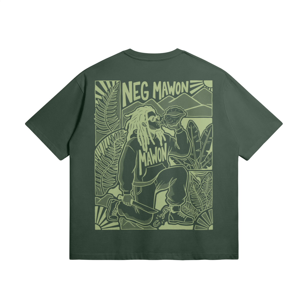 Blackness Mawon Tee, forest green — flat lay, back print