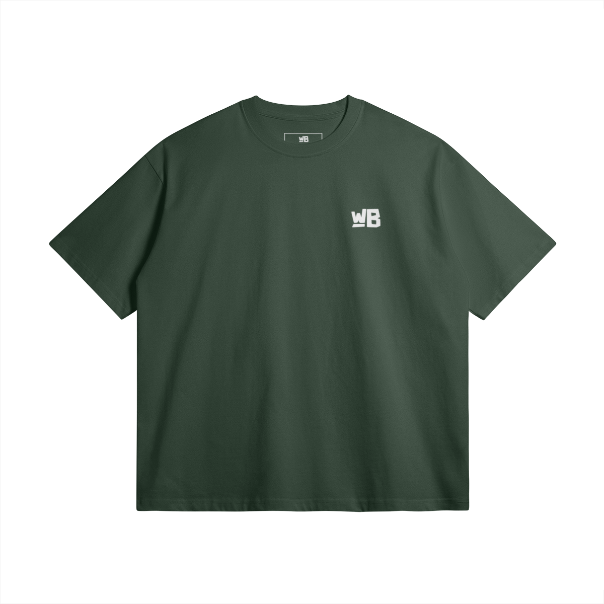 Blackness Mawon Tee, forest green — flat lay, front with WB chest logo