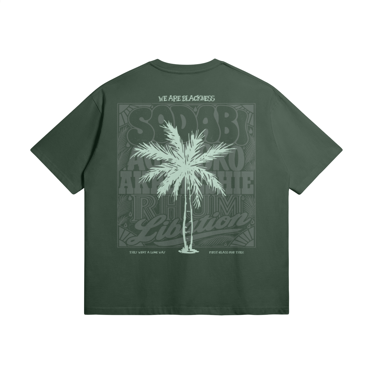 Blackness Libation Tee, forest green — flat lay, back print