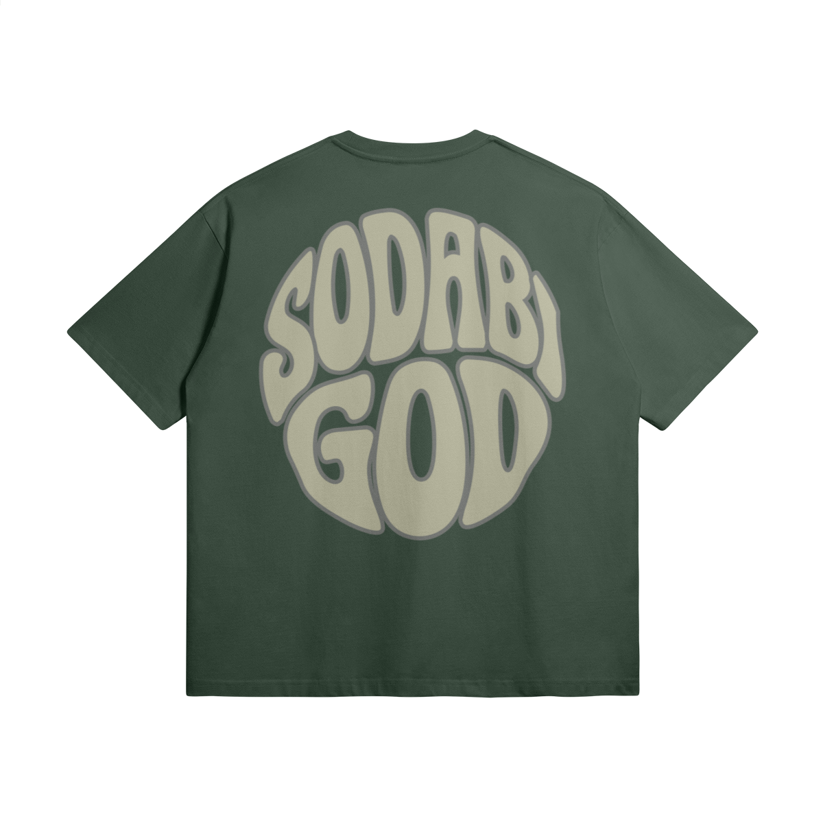 Blackness Sodabi Tee, forest green — flat lay, back view